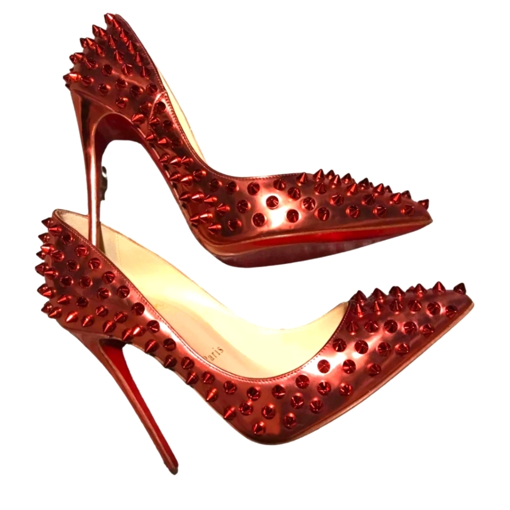 Christian LouboutinLace metallic Red Spike Heels 36.5 Us6